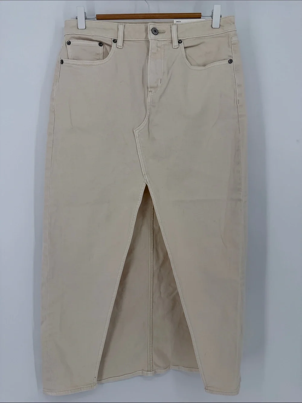 NWT American Eagle Low Rise Maxi Denim Skirt Cream Stretch‎ Size 6